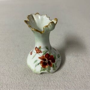 JPL Vase Jean Pouyat Limoges France Hand Painted Flowers Gold Ruffle 3.5” VTG